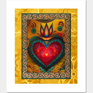 Moroccan Golden Mandala Heart Posters and Art